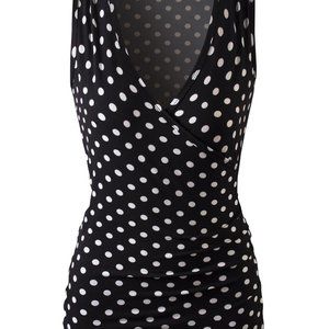 Black & White Polka Dot V-Neck Sleeveless Shirt